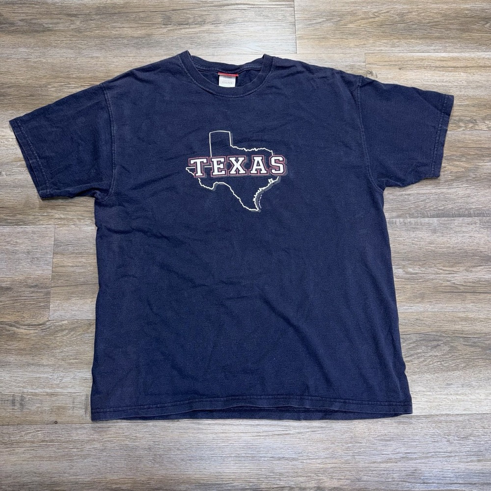 Sonoma Navy Blue Short-Sleeve Graphic Shirt Mens/Unisex Large "Texas" Spell-Out